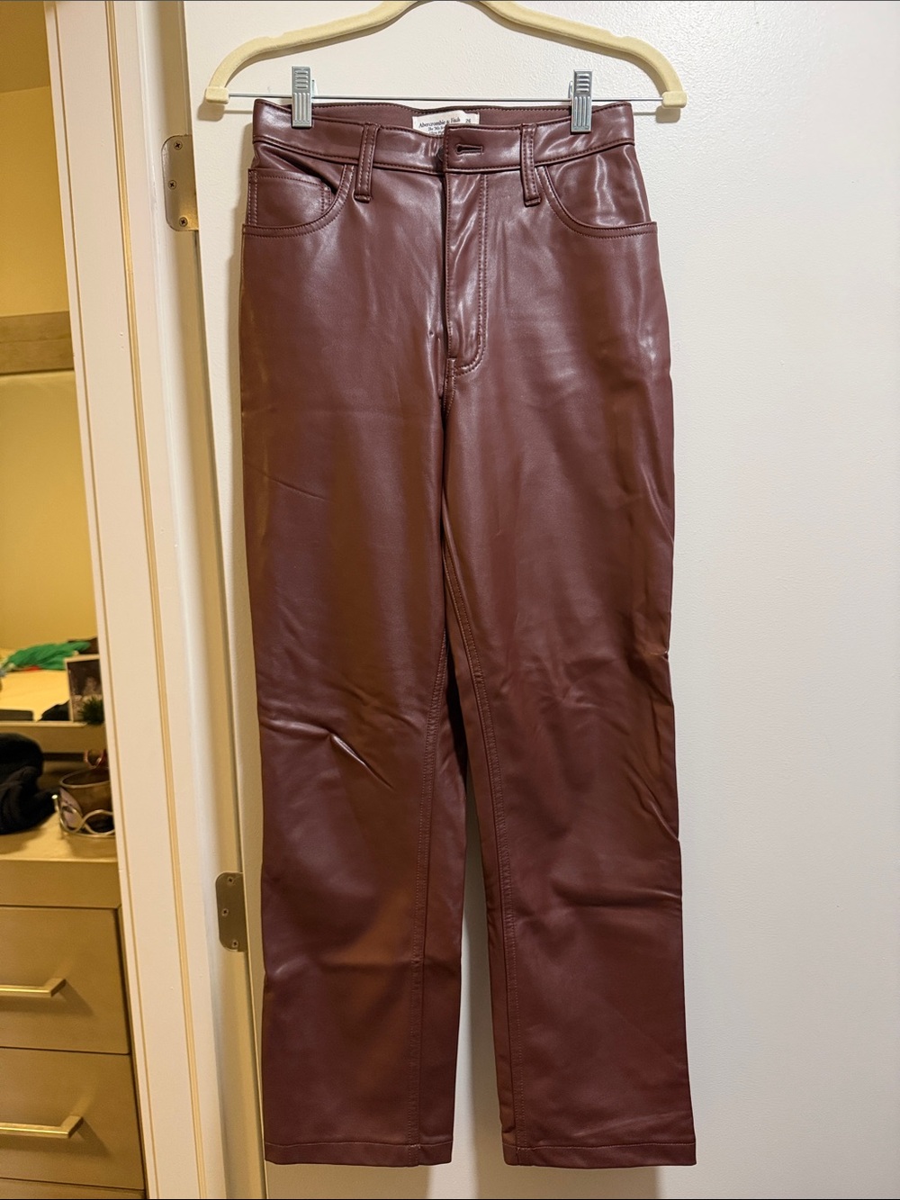 Abercrombie & Fitch Faux Leather Straight-Leg Jeans - Deep Brown